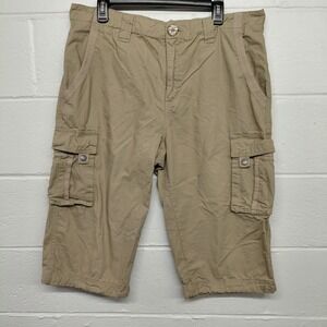 Marc Ecko Cut & Sew Mens Khaki Cargo Button Shorts Waist Size 36 Inseam 17"